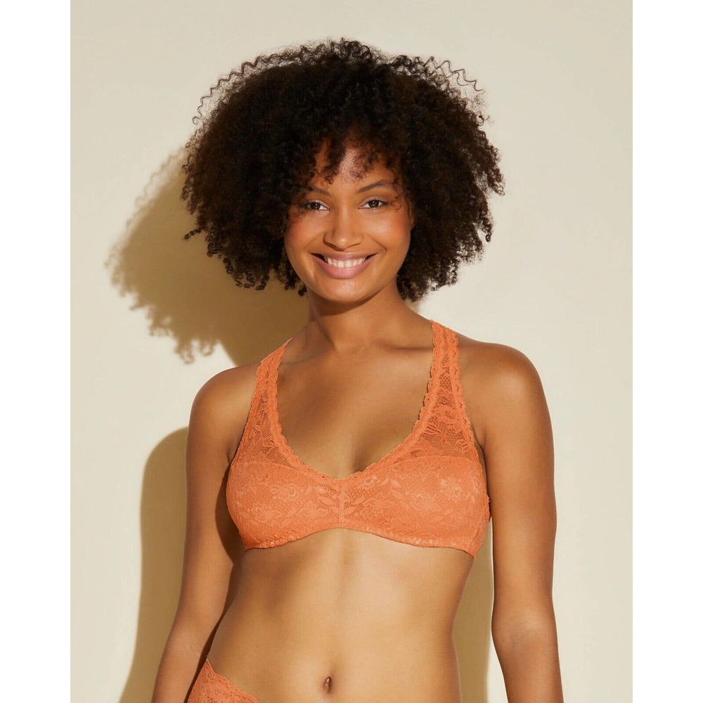 Cosabella Never Say Never Curvy Racie Bralette Coral Orange Lace Racerback Small